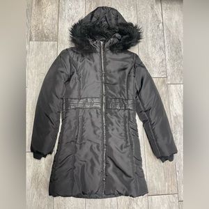 Guess Los Angeles Black Hooded Puffer  Long Coat Junior XL 16.
